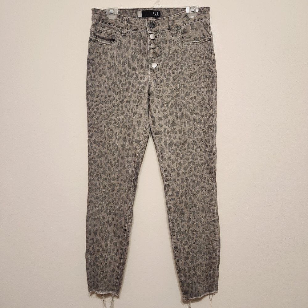 Kut from the Kloth Connie High Rise Ankle Skinny Gray Cheetah Print Pants